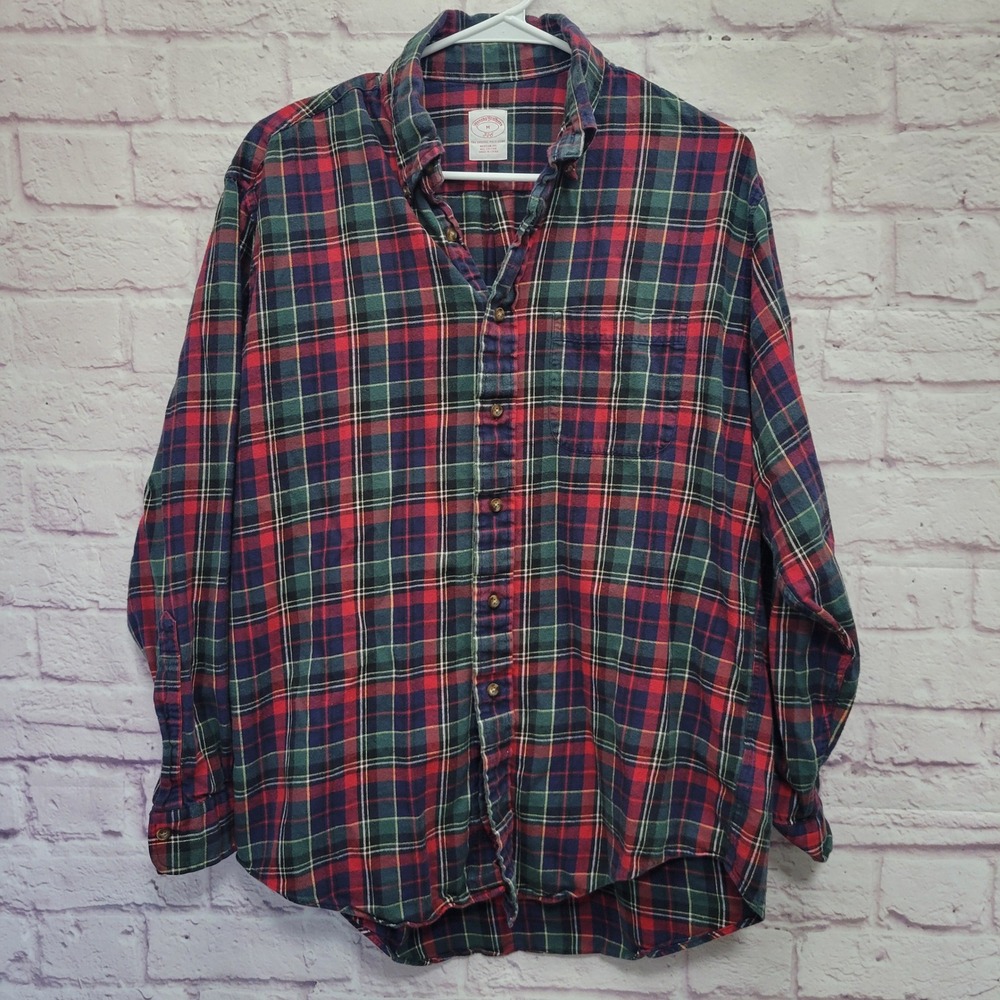 Brooks Brothers 346 Flannel Plaid Button Shirt Men M Cotton Cabin‎ Gorp Preppy